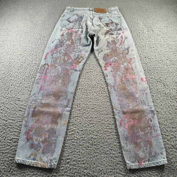 Levis 505 Jeans Mens‎ 28 x 30 Orange Tab Paint Splatter Distressed Vintage 90's